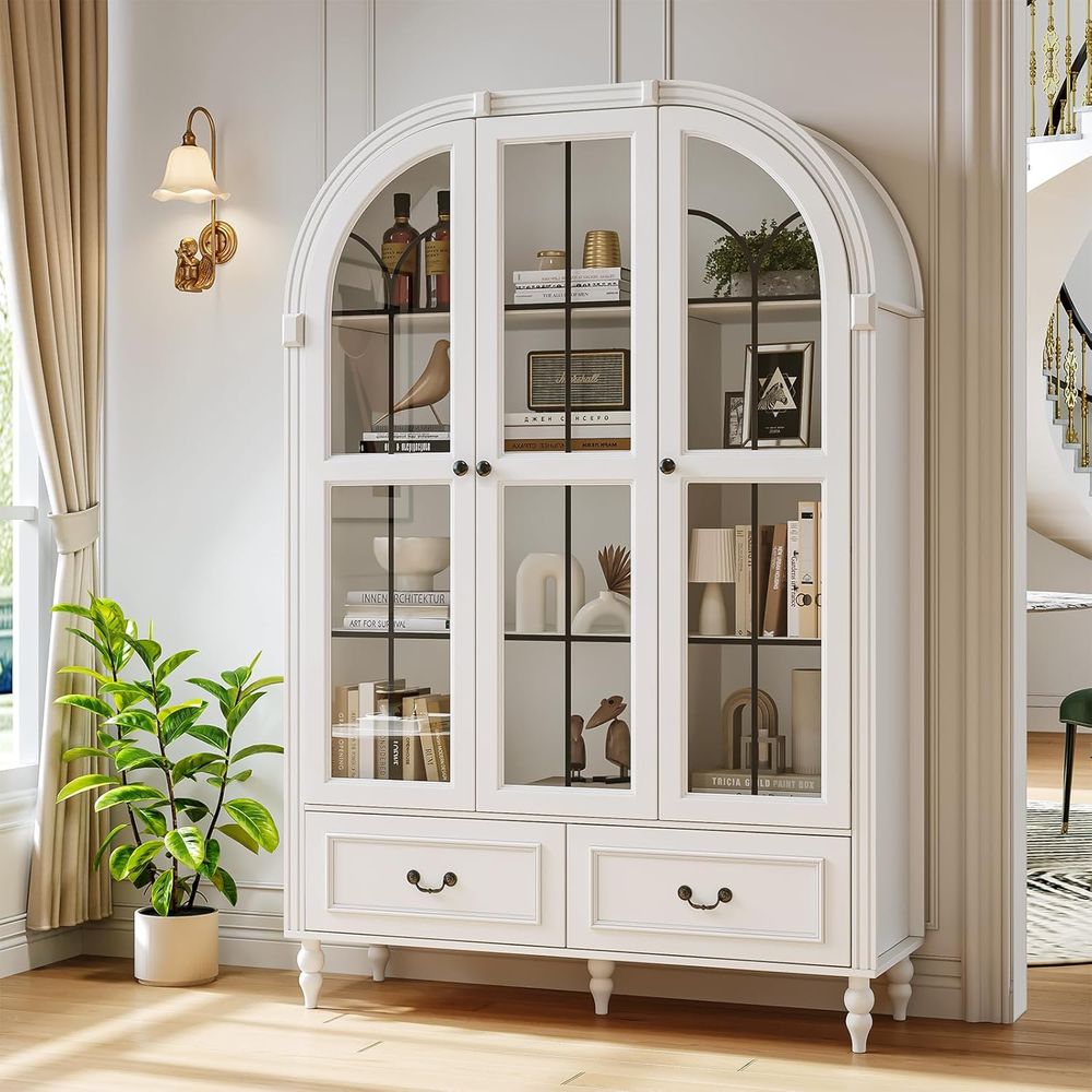 Glass Cabinet Display - خزانة مطبخ مقوسة بارتفاع 70.8 بوصة،