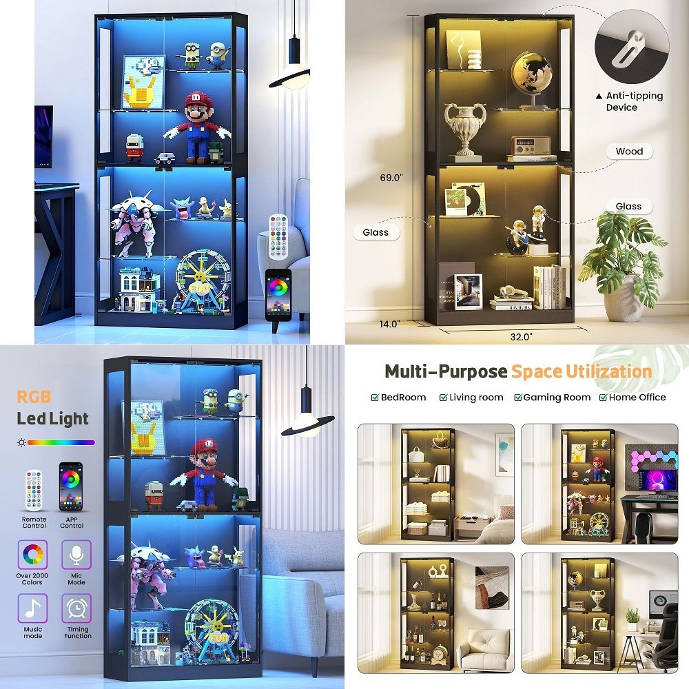 خزانة عرض زجاجية بأبواب زجاجية - مراجعة Glass Cabinet Display وسعره